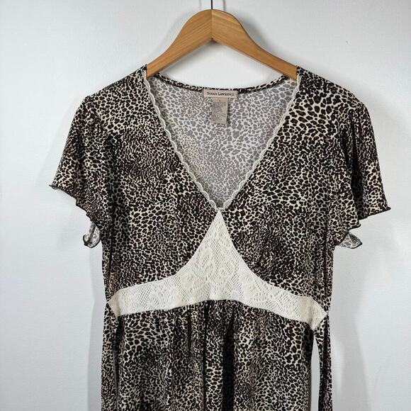 Susan Lawrence Blouse Women L Leopard Lace Babydoll Tie Y2K Bratz Spice Girl - Picture 4 of 9